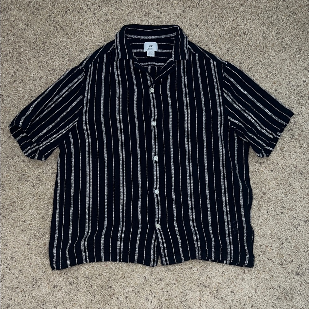 H&M Navy and White Striped Casual Shirt